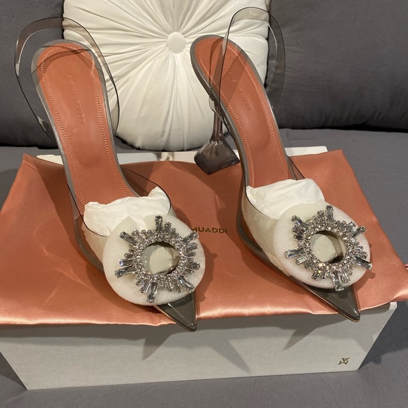 Amina Muaddi Begum Crystal PVC Light Grey Slingbacks - Picture 5 of 16